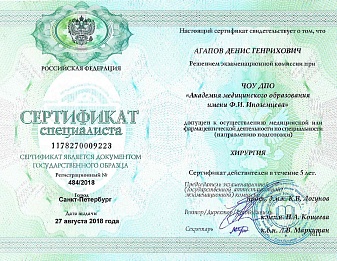 Сертификат Агапов Денис Генрихович